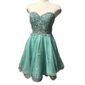 Hannah S Beaded Aquamarine Cocktail Homecoming Dress Sz 12 Womens Tulle Flowy